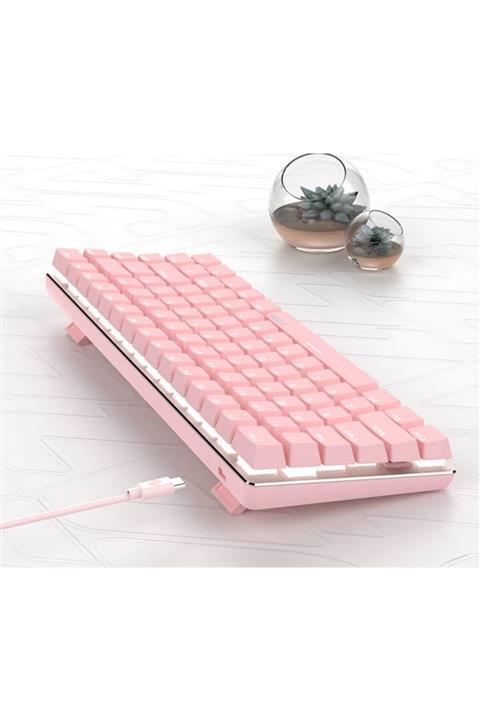 Coverzone Ak33 Tek Renk Işıklı Mekanik Klavye Pembe