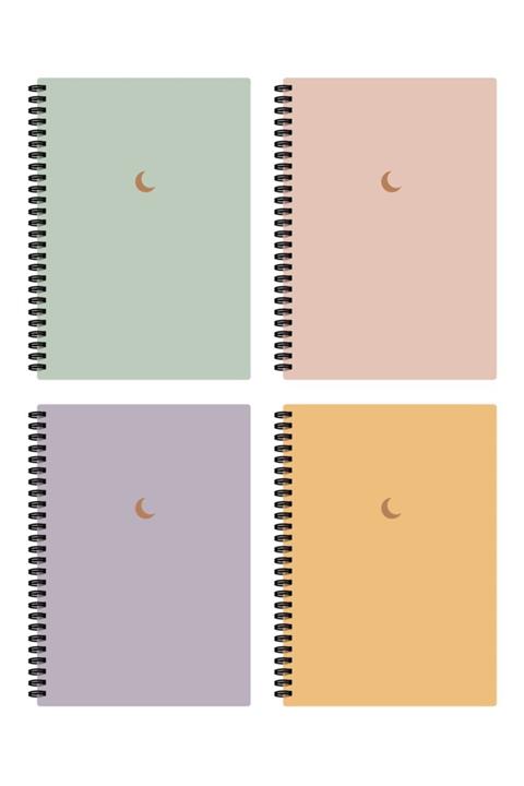 AKILLICA Defter Seti 10x13,5 Cm 4'lü Spiralli Defter Çizgisiz Defter Moon Series