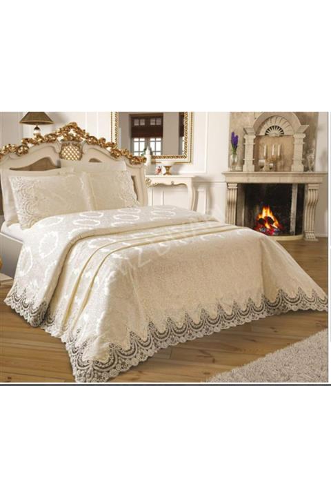 hanımeli Günerenteks Jasmine Güpürlü Pudra Rengi 7 Parça Gelin Seti Pike Takımı