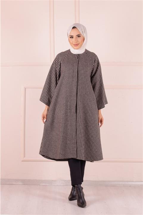 CNG MODA Tesettür Siyah Kahve Rengi Kazayağı Kaşe Pelerin Panço