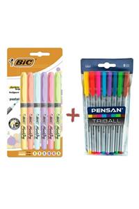 Pensan Triball 8'li Vakumlu Set Bic 6'lı Pastel Fosforlu