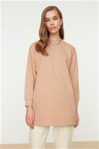 Trendyol Modest Camel Dik Yaka Basic Örme Sweatshirt TCTAW22TW0196