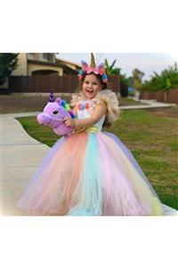 damdikids Kız Çocuk Mor Beyaz Unicorn Çocuk Kostümü