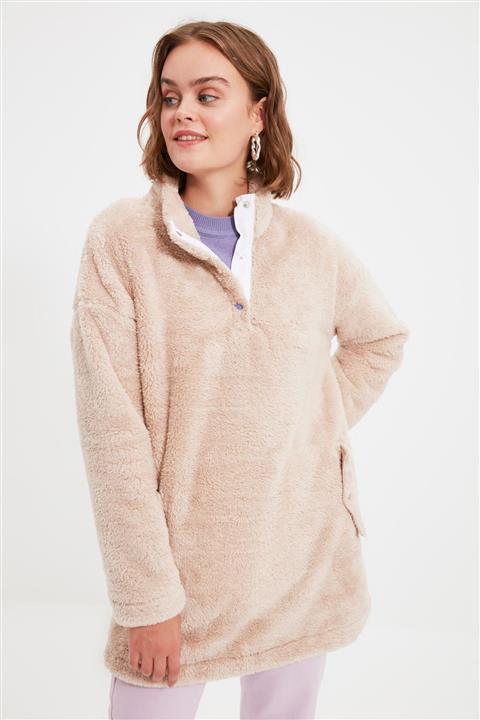 Trendyol Modest Bej Peluş Çıtçıt Detaylı Sweatshirt TCTAW22TW0099