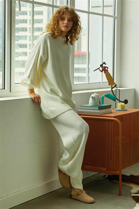 Hooopstore Basıc Triko Pantolon - Ekru