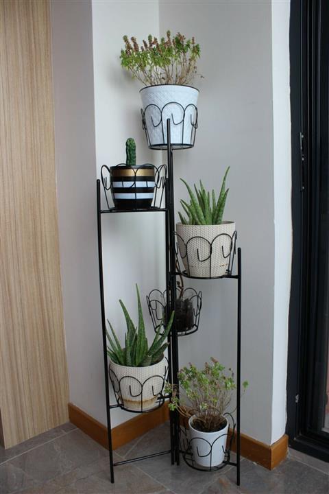 fullreyon Ferforje Altı Raflı Çiçeklik Saksı Standı - Siyah