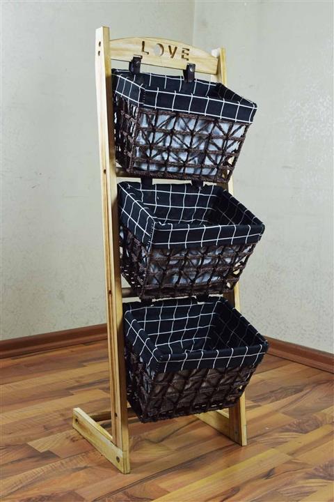 SepetçiBaba Siyah 3 Katlı Ahşap Meyvelik