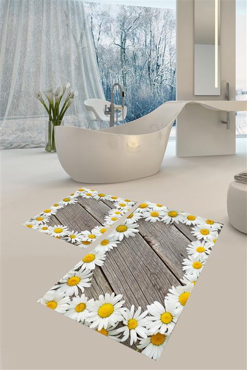 COMOTEX 2'li Yıkanabilir Antibakteriyel Kaymaz Tabanlı Klozet Takımı 50x60 Cm - 60x100 Cm