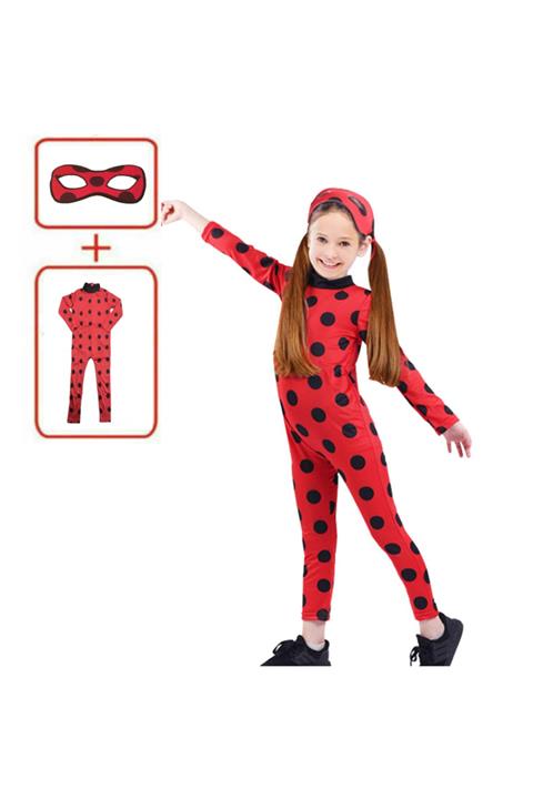 Online Çarşım Uğur Böceği Kostümü Mucize Uğur Böceği Lady Bug Kırmızı Benekli Maskeli Kostüm