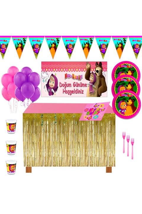 Masha ve Koca Ayı Afişli Maşa Ile Koca Ayı Maşa Doğum Günü Parti Süsleri Seti 24 Kişilik