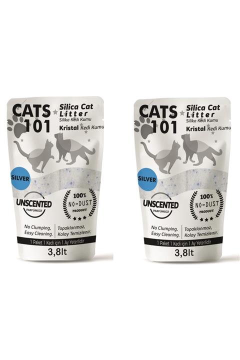 Cats101 Tozsuz Silika Kedi Kumu - Idrar Kurutucu Mikrop Önleyici Kristal Kedi Kumu - 3,8 Lt X 2 Pkt