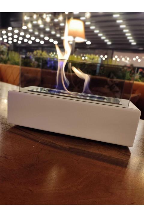 Aslog Masa Üstü Dekoratif Lüx Mini Şömine Beyaz