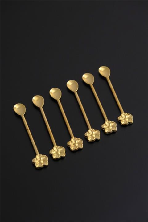 Planet X 6 Kişilik Çiçekli Lüx Çay Kaşığı Gold