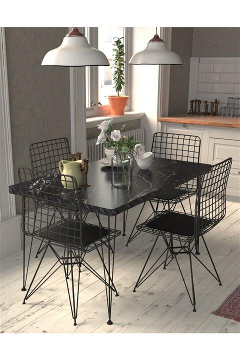 MSMOBİLYA Ahşap Mermer Desenli Yemek Mutfak Masası