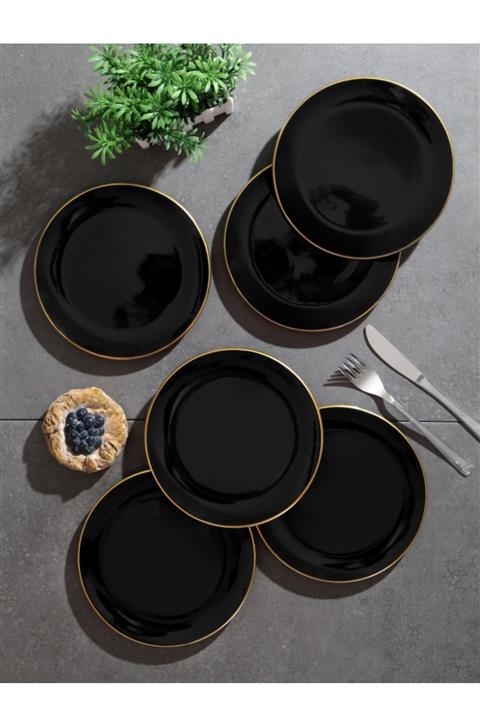 Pinkev 6 Kişilik Seramik Pasta Tatlı Sunum Tabağı - 19 cm