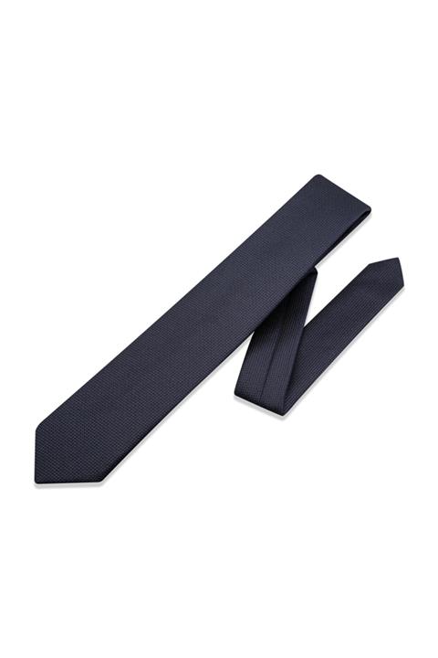 PERFECT HARMONY Lacivert Armür Desenli Ince 5.5 Cm Kravat Mendil Seti