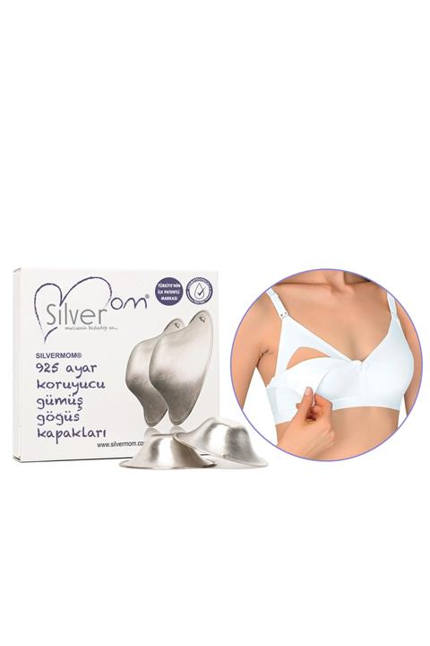 SILVERMOM® Emzirme Sütyeni+ Gümüş Göğüs Ucu Koruyucu Kapakları Standart Boy