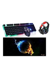 JUNGLEE Led Işıklı Oyuncu Klavye Mouse Seti Büyük Boy Mousepad Ve Kulaklık Full Gamer Set