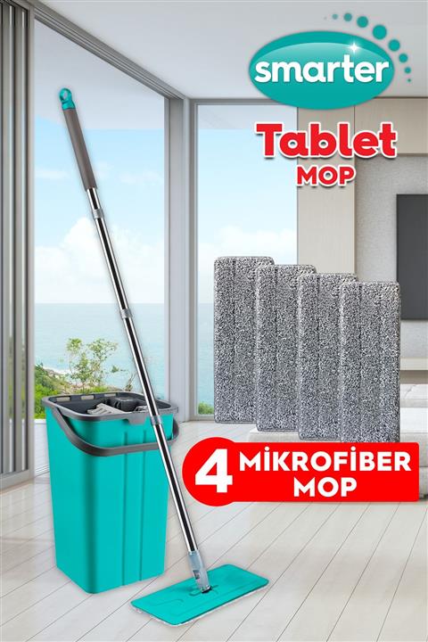 SMARTER Tablet Mop 4 Adet Mikrofiber Mop Temizlik Seti