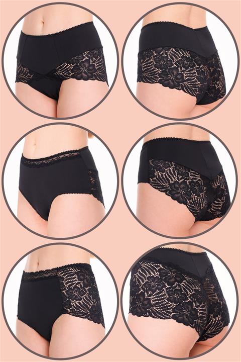 Aymin Tekstil Dantelli Yüksek Bel Kadın Külot 3'lü Ekonomik Paket