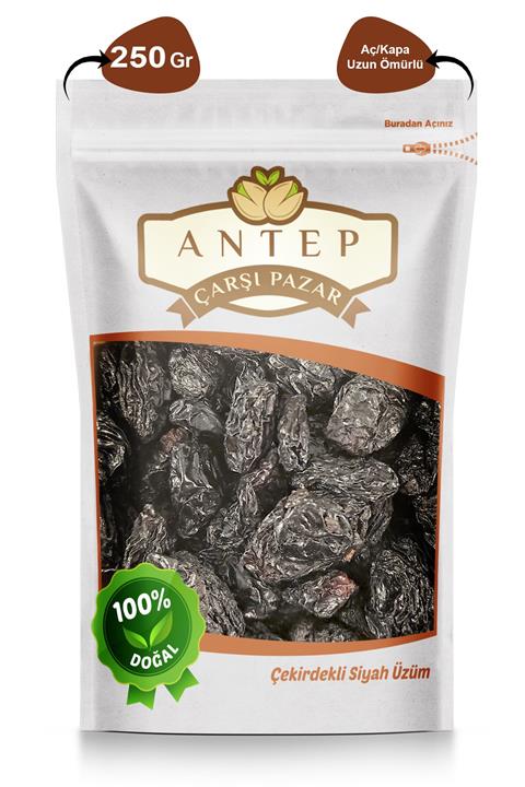 Antep Çarşı Pazar Siyah Üzüm Çekirdekli Gaziantep Kan Üzümü | 250 Gr.
