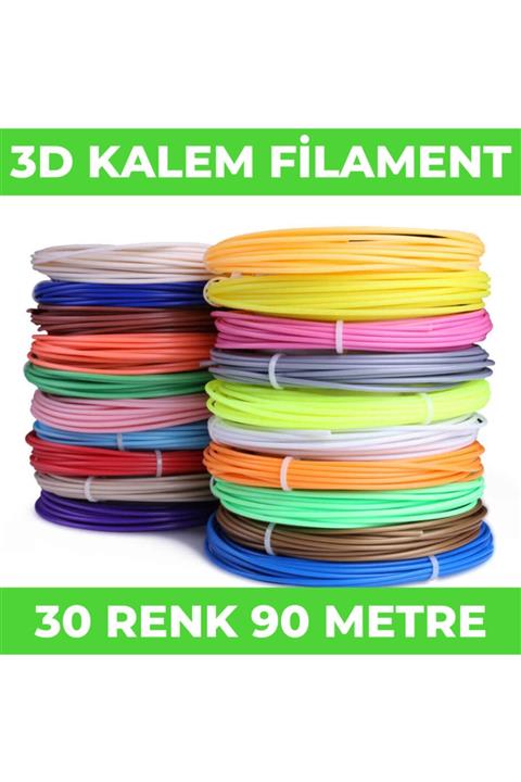 Filamentmarketim 30 Renk 3 Metre 3d Kalem Pla Filament-90 Metre-3d Pen Filamenti 30*3mt
