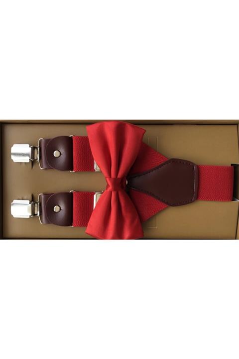 KemerSepeti Kırmızı Pantolon Askısı ve Papyon Kombini 2'li