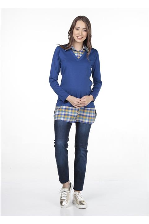 BUSA Kadın Saks Gömlek Detaylı Hamile Tunik