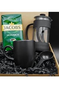 Hazellica French Press Jacobs Filtre Kahve 250 gr.Siyah Renk Seramik Kupa