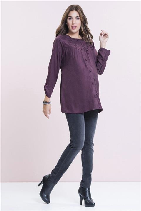 Even Fashion Hamile Giyim Çapraz Bant Detaylı Uzun Kollu Hamile Bluz