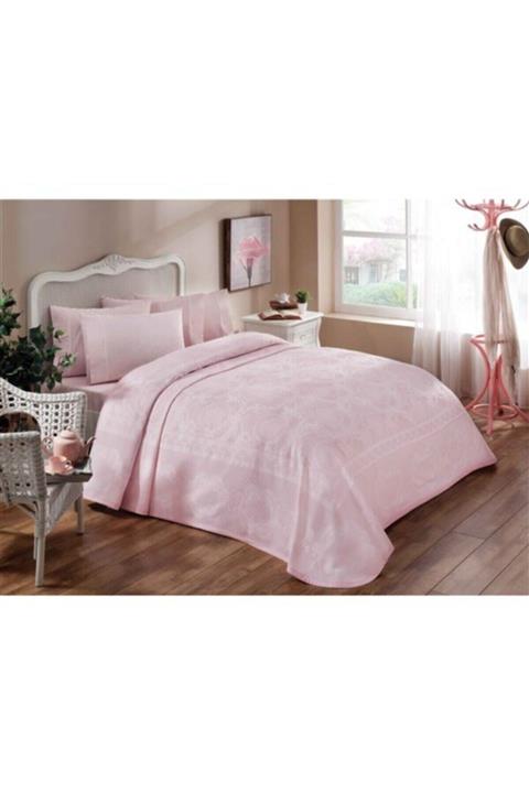 Taç Çift Kişilik Jakarlı Pike Takımı Eliza Pembe