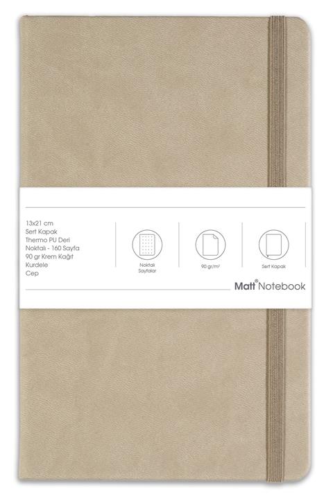 Matt Notebook 13x21 Lastikli Defter Noktalı Bej