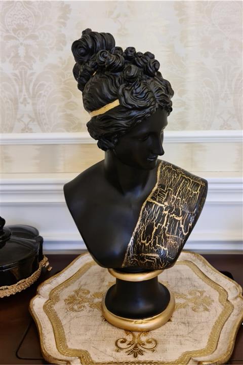 Ella's Design Studio Büyük Diana Büst Heykel Biblo Siyah Gold Çatlatma