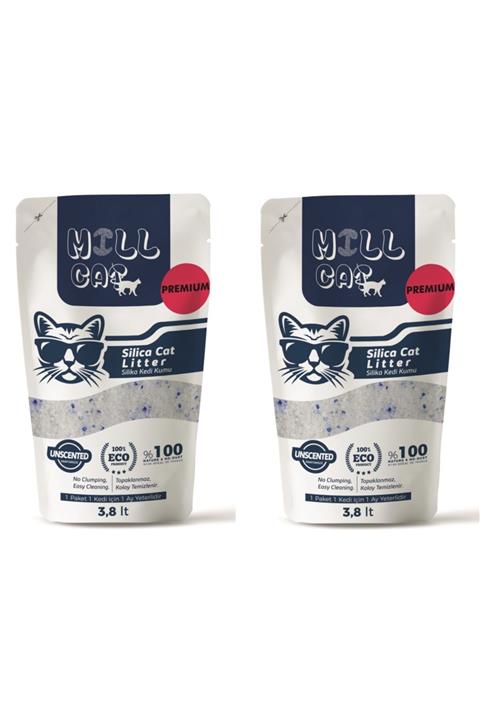 Millcat Tozsuz Silika Kedi Kumu - Idrar Kurutucu Mikrop Önleyici Kristal Kedi Kumu - 3,8 Lt X 2 Pkt