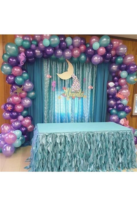 BAL10 DÜNYASI 50 Adet 12 Inç Metalik Parti Balonu Mor-pembe-lila-mavi + 5 Mt Balon Zinciri
