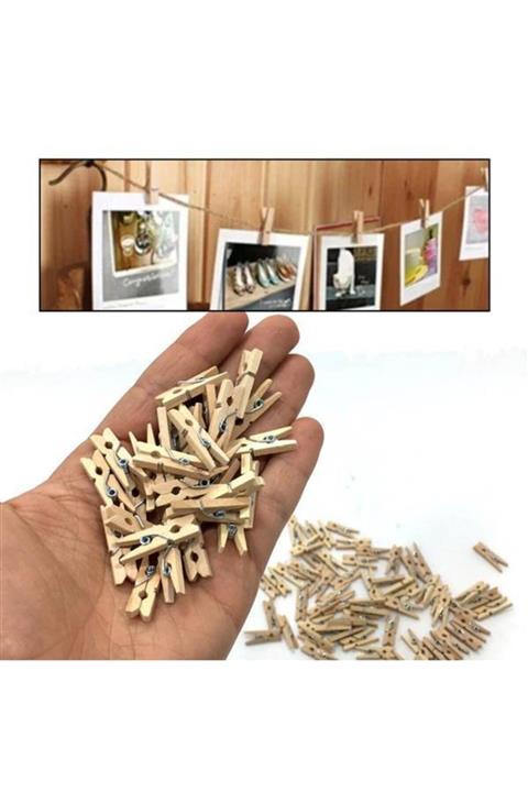DDTREND Küçük Ahşap Mini Mandal Fotoğraf Not Tutucu Mandal 50 Adet