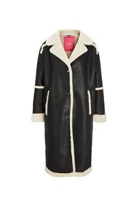 JJXX Jxcasey Long Faux Shearling Coat Sn V Yaka Normal Kalıp Düz Siyah Kadın Mont