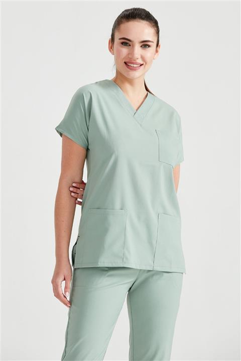 Moodamedikal Küf Yeşili Tek Üst Terikoton Ince Kumaş Dr Greys Kesim Forma