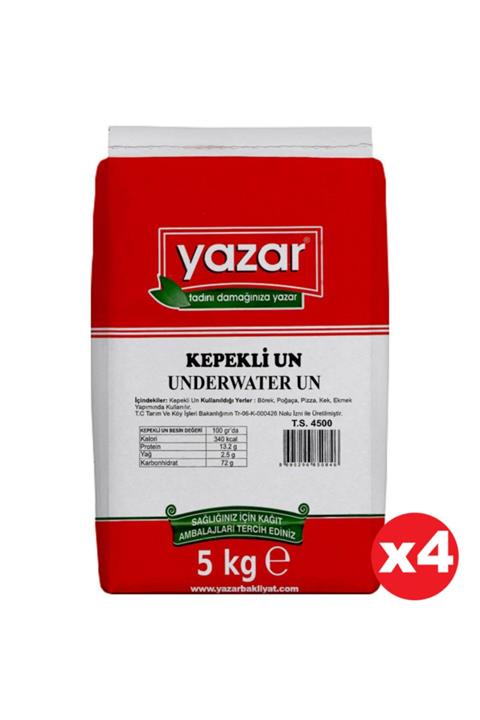 YAZAR Taş Değirmende Öğütülmüş Tam Buğday Kepekli Un 5 Kg X 4 Paket