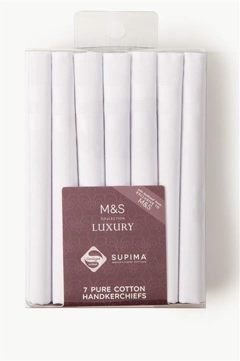 Marks & Spencer Erkek Beyaz 7'li Supima® Pamuklu Mendil (Sanitized Finish® Özelliği ile) T09009622