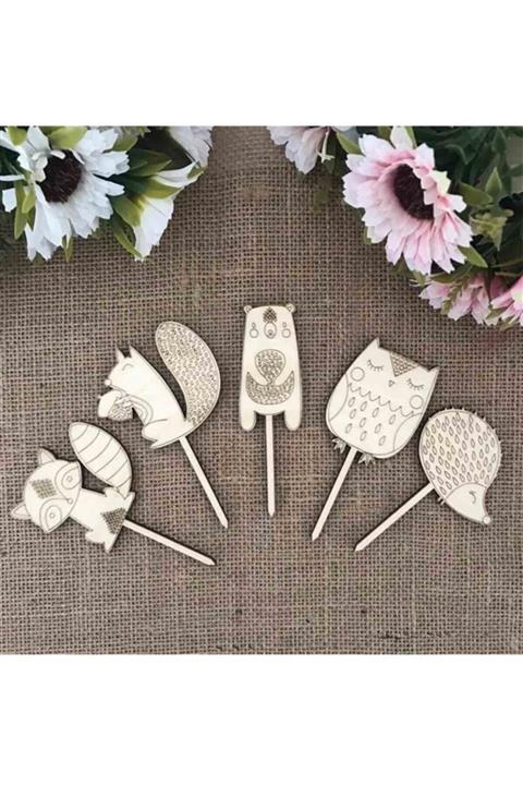 Partifabrik Orman Hayvanları Ahşap Pasta Kürdan Süsü 5 Adet