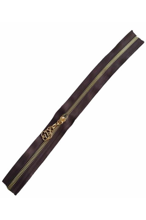 angel çanta aksesuar Başlıklı Fermuar 40 Cm Light Gold Metal Koyu Kahve