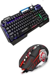 Havana Gökkuşağı Oyun Klavye Mouse Combo Kablolu Gaming Klavyesi Rgb Renk Değiştiren Işıklı Mouse Set