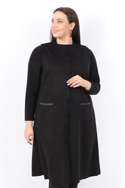 KadoModa Süet Hakim Yaka Yelek Siyah