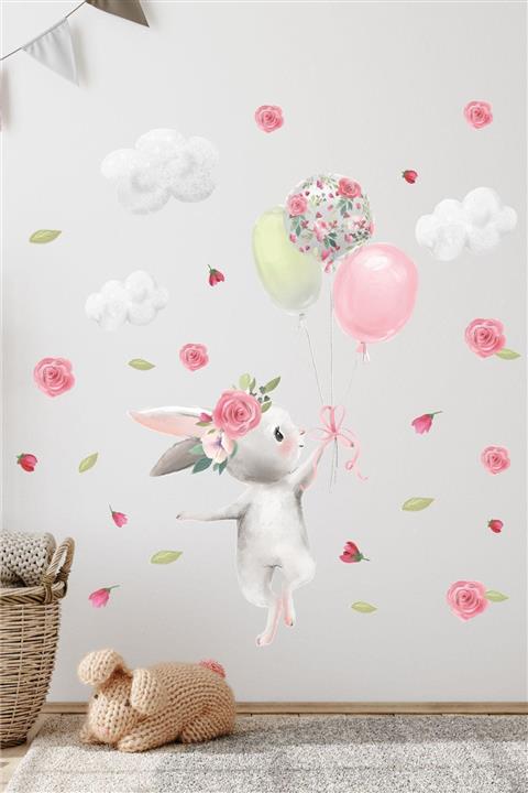Sticker Ekspres Balonlu Tavşan Çocuk Odası Duvar Sticker Seti