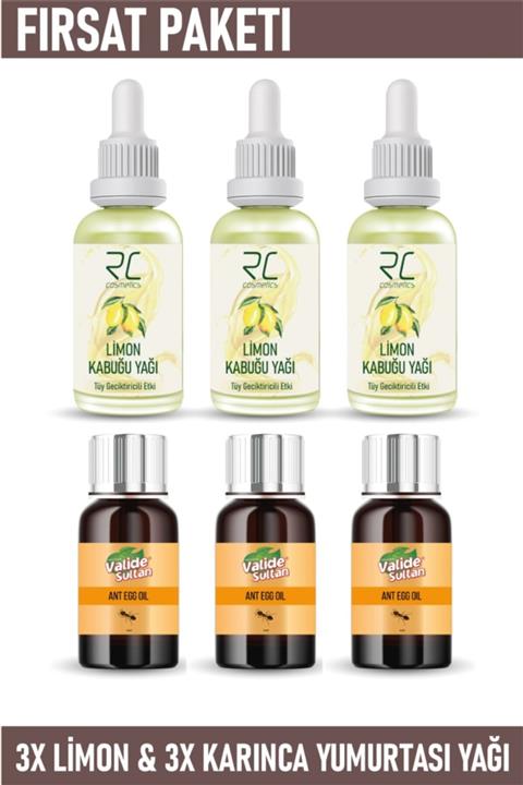 RC COSMETİCS Tüy Azaltıcı Ve Geciktirici Etkili Limon Kabuğu Yağı Serumu 3 Adet& Karınca Yumurtası Yağı 3 Adet