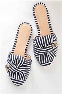 LuviShoes T01 Lacivert Beyaz Taşlı Kadın Terlik