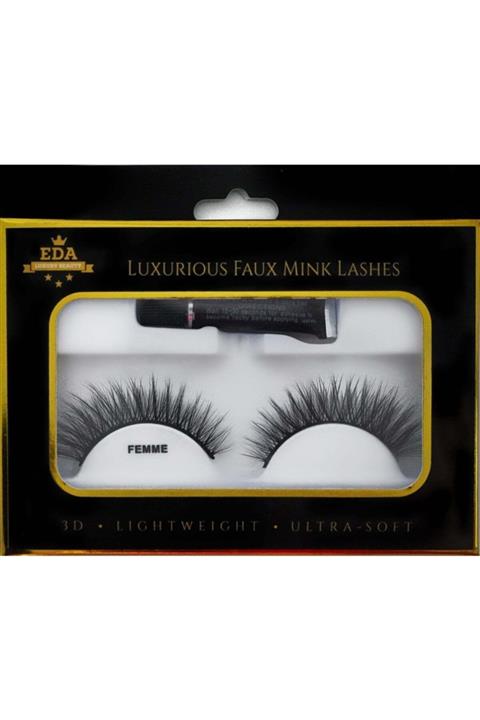 EDA LUXURY BEAUTY Ultra Natürel Vegan Mink 3d Takma Kirpik Lüks Doğal Günlük Orta Boy Hacimli Cat Eye Seti