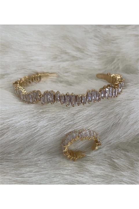 Dorika Accessories Kadın Baget Çelik Bileklik Yüzük Set