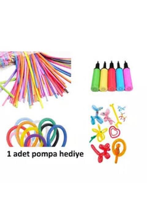 partisüs 100 Adet Karışık Renk Sosis Balon + 1 Adet Sosis Balon Pompası